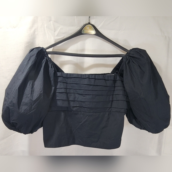 Abercrombie & Fitch Square Neck Ruched Puff Sleeve Top Black Beauty LG NWT - Picture 4 of 6
